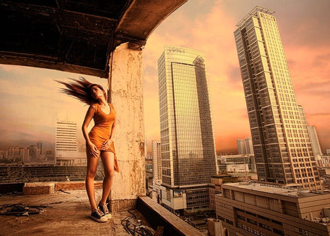 From The 16Th Floor White Modern Wood Framed Art Print with Double Matting by Kisworo, Sebastian