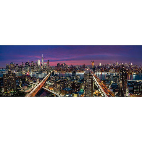 Manhattan Skyline During Beautiful Sunset White Modern Wood Framed Art Print by D Morkeberg, Thomas
