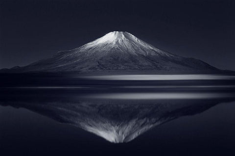 Reflection Mt. Fuji Black Ornate Wood Framed Art Print with Double Matting by Suzuki, Takashi