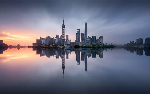 Good Morning Shanghai Black Ornate Wood Framed Art Print with Double Matting by M. Garcia, Jesus