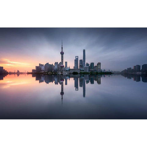 Good Morning Shanghai Black Modern Wood Framed Art Print with Double Matting by M. Garcia, Jesus