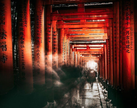 Fushimi Inari Shrine White Modern Wood Framed Art Print with Double Matting by Chiriaco, Carmine