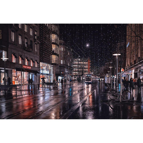 Bahnhofstrasse Black Modern Wood Framed Art Print by Tjandra, C.S.