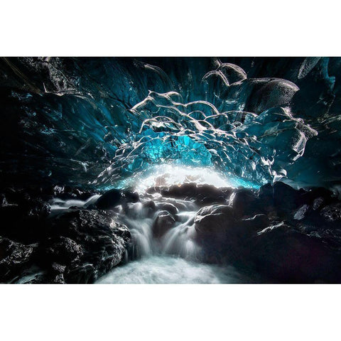 Blue Glacier Cave Gold Ornate Wood Framed Art Print with Double Matting by Zhu, Hua