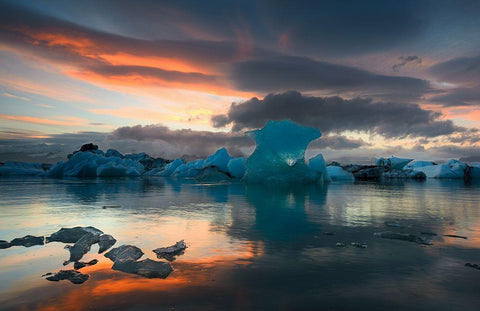 Jokulsarlon Glacier Lagoon White Modern Wood Framed Art Print with Double Matting by Keller