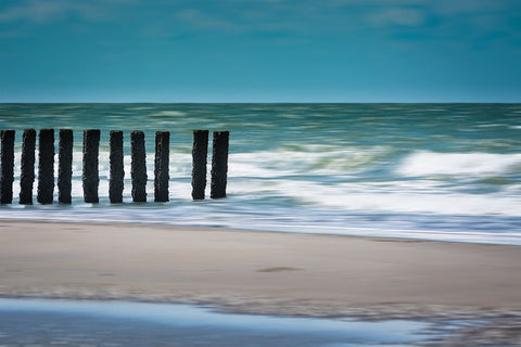 White Waves Black Ornate Wood Framed Art Print with Double Matting by De Laat, Bernardine