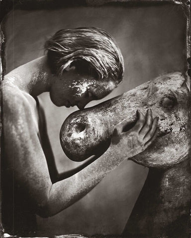 Josette With Donkey White Modern Wood Framed Art Print with Double Matting by van Hal, Peter