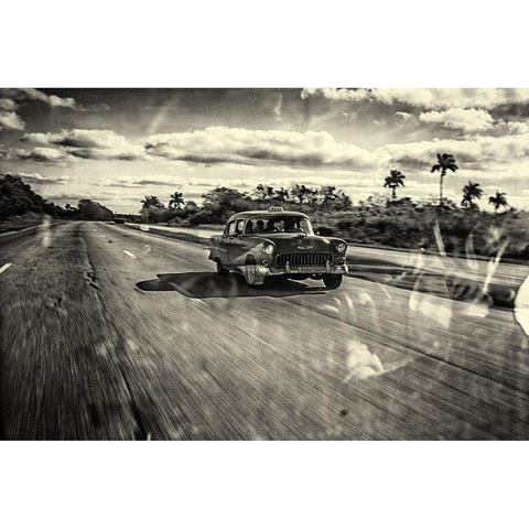 Taxi Havana Black Modern Wood Framed Art Print with Double Matting by Limbach, Marc