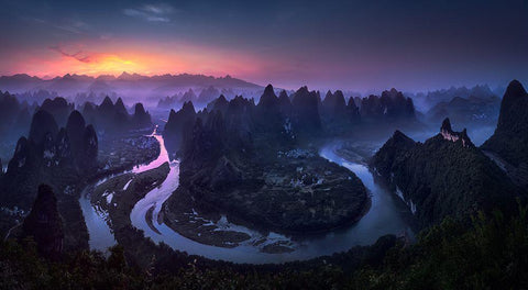 Good Morning From Damianshan - China White Modern Wood Framed Art Print with Double Matting by M. Garcia, Jesus