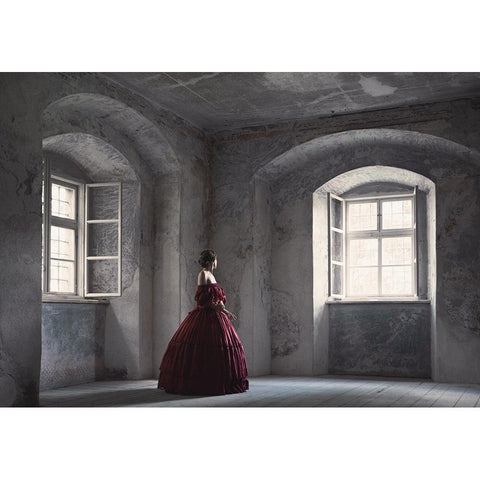 Red Gown White Modern Wood Framed Art Print by Russocka, Magdalena