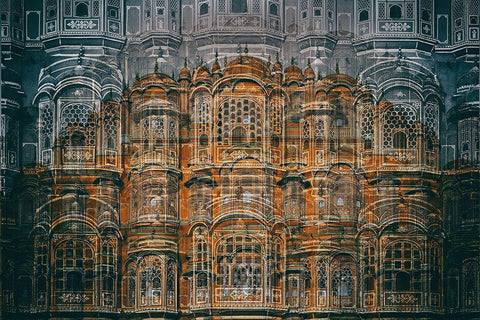 Hawa Mahal White Modern Wood Framed Art Print with Double Matting by Hawerkamp, Hans-Wolfgang