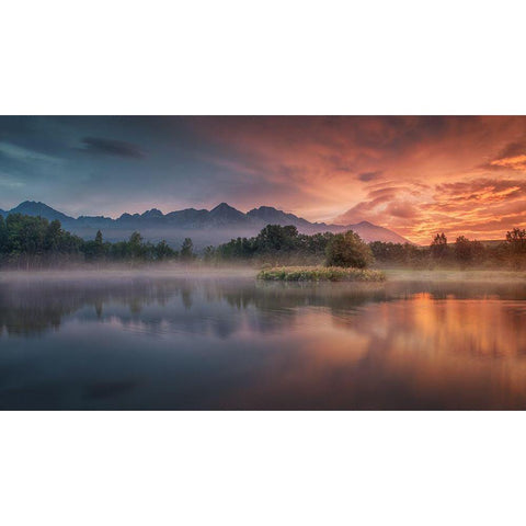 Daybreak By The Lake White Modern Wood Framed Art Print by Svoboda Mqep, Peter