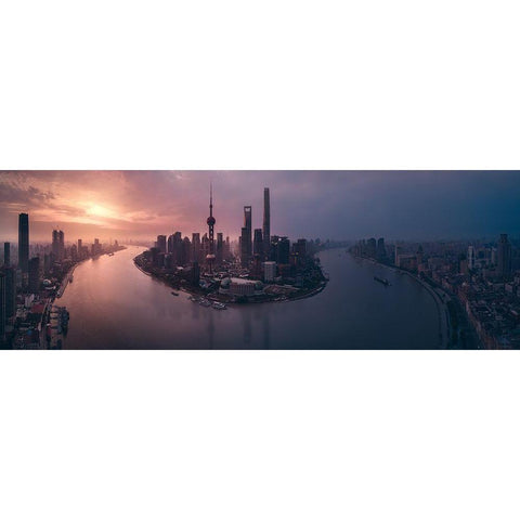 Flying Shanghai Black Modern Wood Framed Art Print with Double Matting by De La, Javier