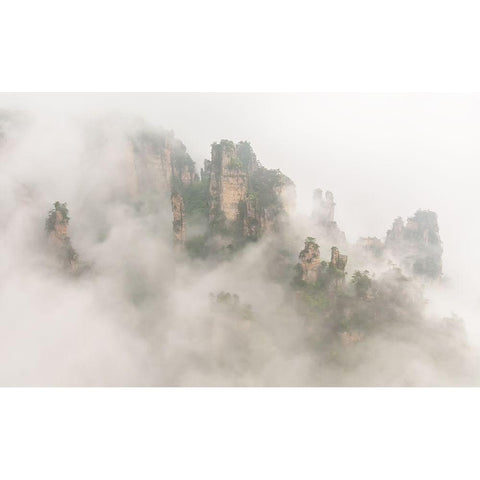 The Foggy Peaks Black Modern Wood Framed Art Print by Hua, David