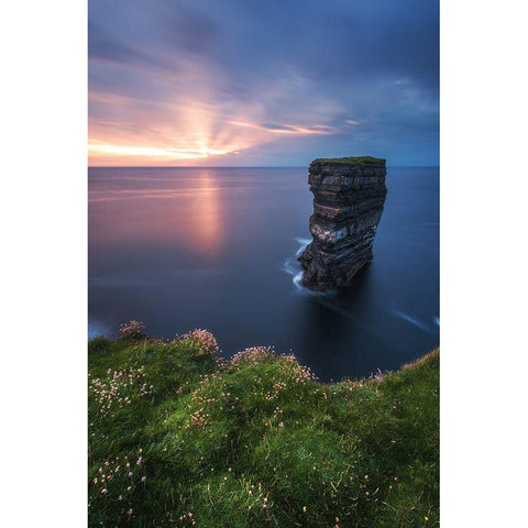 Ireland - Downpatrick Head Gold Ornate Wood Framed Art Print with Double Matting by Claude Castor, Jean