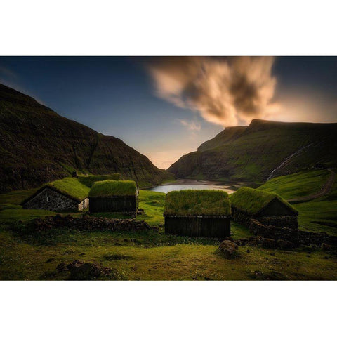 Saksun Village Gold Ornate Wood Framed Art Print with Double Matting by Kruczynski, Wojciech