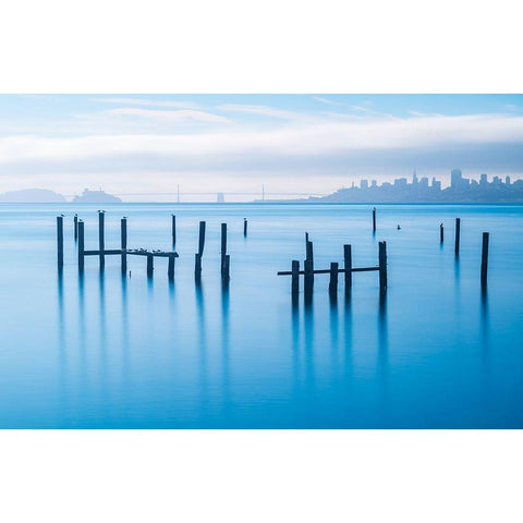 The Old Pier Of Sausalito White Modern Wood Framed Art Print by Zhang, Jonathan