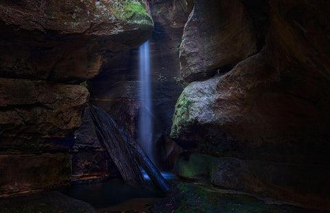 Blue Mountains Waterfall White Modern Wood Framed Art Print with Double Matting by Zhang, Yan