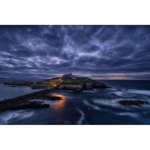 Ultimas Luces En El Faro Black Modern Wood Framed Art Print with Double Matting by Maseda Varela, Alfonso