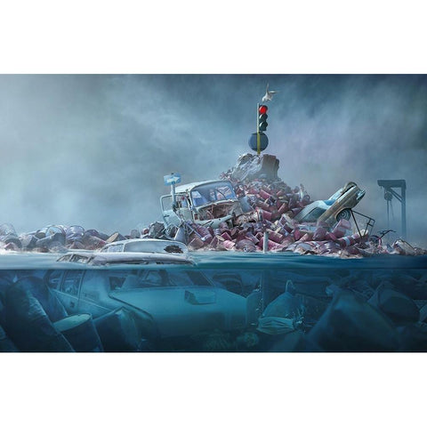 Destruction Of The Environment Black Modern Wood Framed Art Print with Double Matting by Almawash, Sulaiman