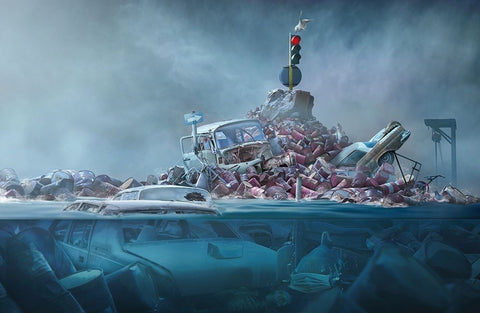 Destruction Of The Environment White Modern Wood Framed Art Print with Double Matting by Almawash, Sulaiman