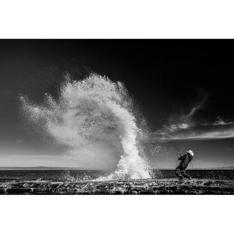 Extreme  Fishing White Modern Wood Framed Art Print by Varasteh, Vahid