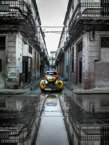 Classic Old Car In Havana-Cuba Black Ornate Wood Framed Art Print with Double Matting by Yosifov, Svetlin