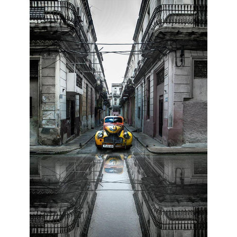 Classic Old Car In Havana-Cuba Black Modern Wood Framed Art Print with Double Matting by Yosifov, Svetlin