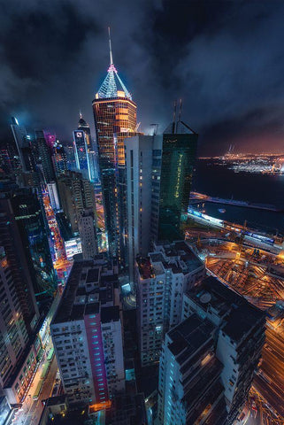 Flying Hong Kong White Modern Wood Framed Art Print with Double Matting by De La, Javier