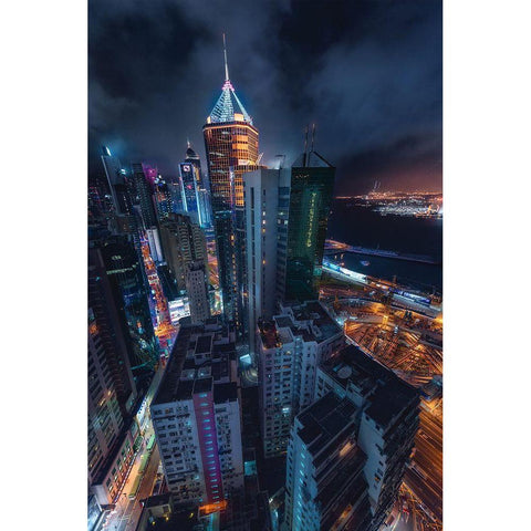 Flying Hong Kong White Modern Wood Framed Art Print by De La, Javier