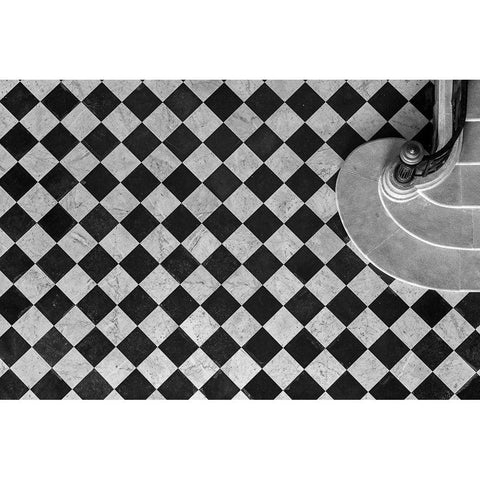 Chessboard Staircase White Modern Wood Framed Art Print by Viretti, Jean-Louis