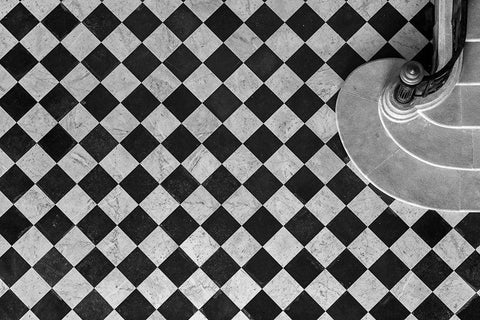 Chessboard Staircase Black Ornate Wood Framed Art Print with Double Matting by Viretti, Jean-Louis