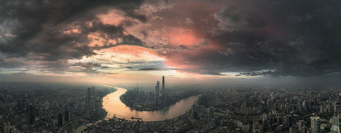 The Bay White Modern Wood Framed Art Print with Double Matting by Huang, Stan