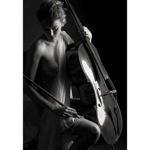The Girl With Cello Black Modern Wood Framed Art Print with Double Matting by Yang, James