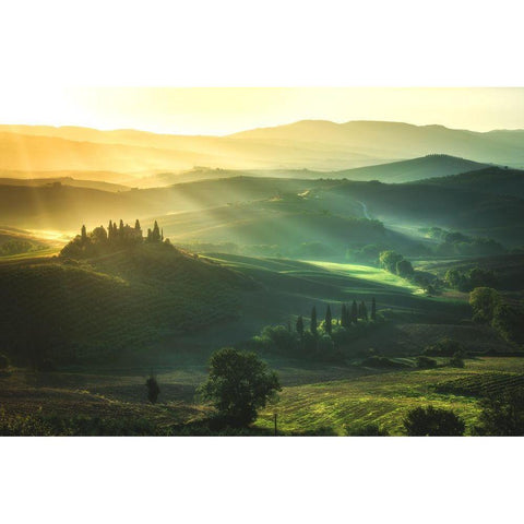 Tuscany - Val Dorcia Sunrise White Modern Wood Framed Art Print by Claude Castor, Jean
