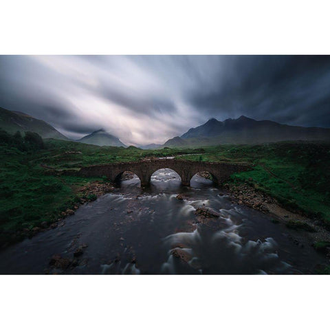 Sligachan Storm. Gold Ornate Wood Framed Art Print with Double Matting by Pablo De, Juan