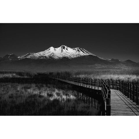 Road To Mountain Black Modern Wood Framed Art Print with Double Matting by Adnan Kalkan, Arda