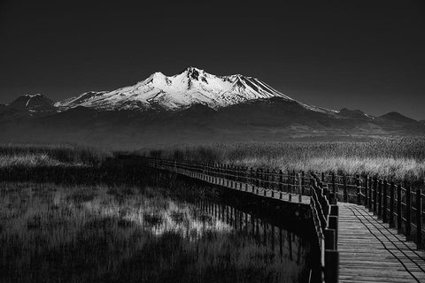 Road To Mountain White Modern Wood Framed Art Print with Double Matting by Adnan Kalkan, Arda