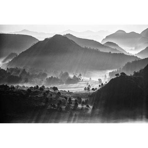 Misty Sea Of Clouds Black Modern Wood Framed Art Print by Chengzhou, Zhou