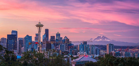 Good Morning-Seattle! Black Ornate Wood Framed Art Print with Double Matting by Zheng, Michael