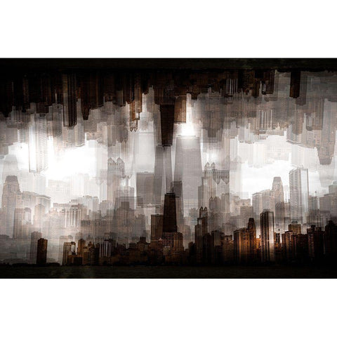 Chicago Skyline Gold Ornate Wood Framed Art Print with Double Matting by Chiriaco, Carmine