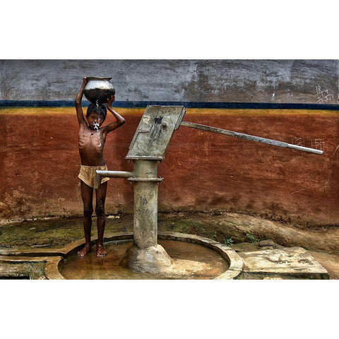 Struggle For Water White Modern Wood Framed Art Print by Das, Avishek