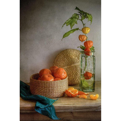 Still Life With Clementines Black Modern Wood Framed Art Print with Double Matting by Disher, Mandy