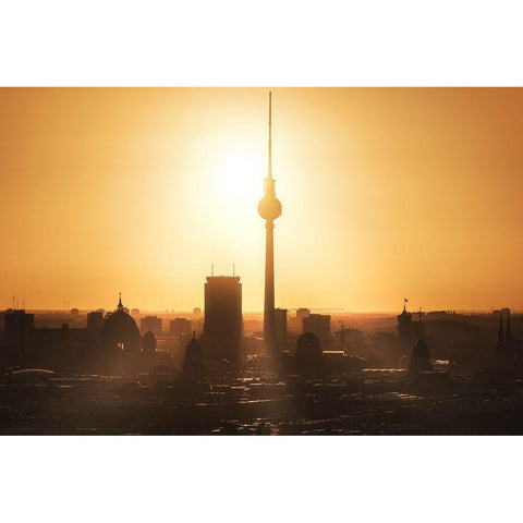 Berlin - Skyline Sunrise Gold Ornate Wood Framed Art Print with Double Matting by Claude Castor, Jean