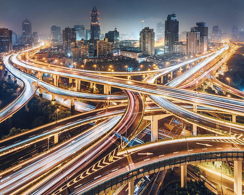 Composition Of The City White Modern Wood Framed Art Print with Double Matting by Jiang, Kevin