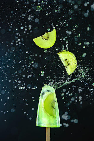 Action Kiwi Popsicle Black Ornate Wood Framed Art Print with Double Matting by Belenko, Dina