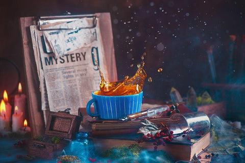 Mystery Tea White Modern Wood Framed Art Print with Double Matting by Belenko, Dina