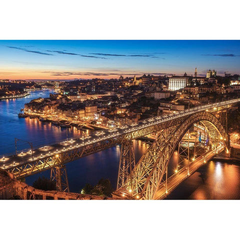 Portugal - Porto Blue Hour Black Modern Wood Framed Art Print with Double Matting by Claude Castor, Jean