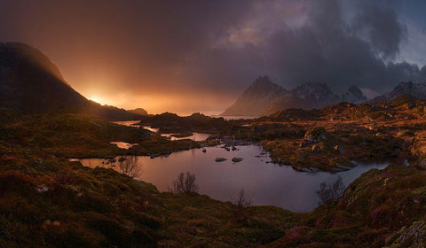 Sunrise Over Lofoten Black Ornate Wood Framed Art Print with Double Matting by Cia, Inigo