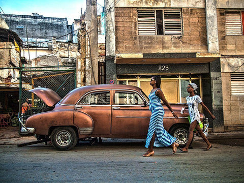 Street Havana Cuba White Modern Wood Framed Art Print with Double Matting by Yosifov, Svetlin